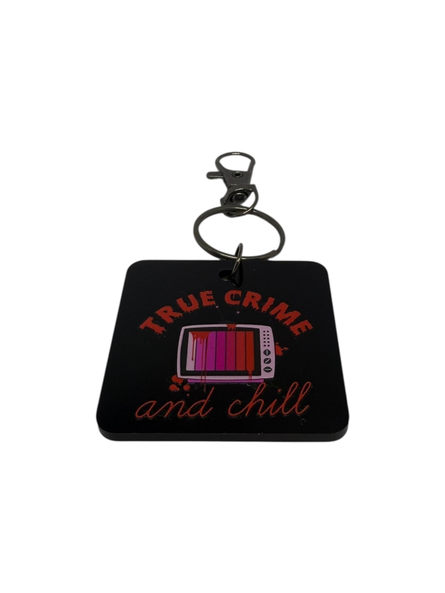 True crime and chill keyring
