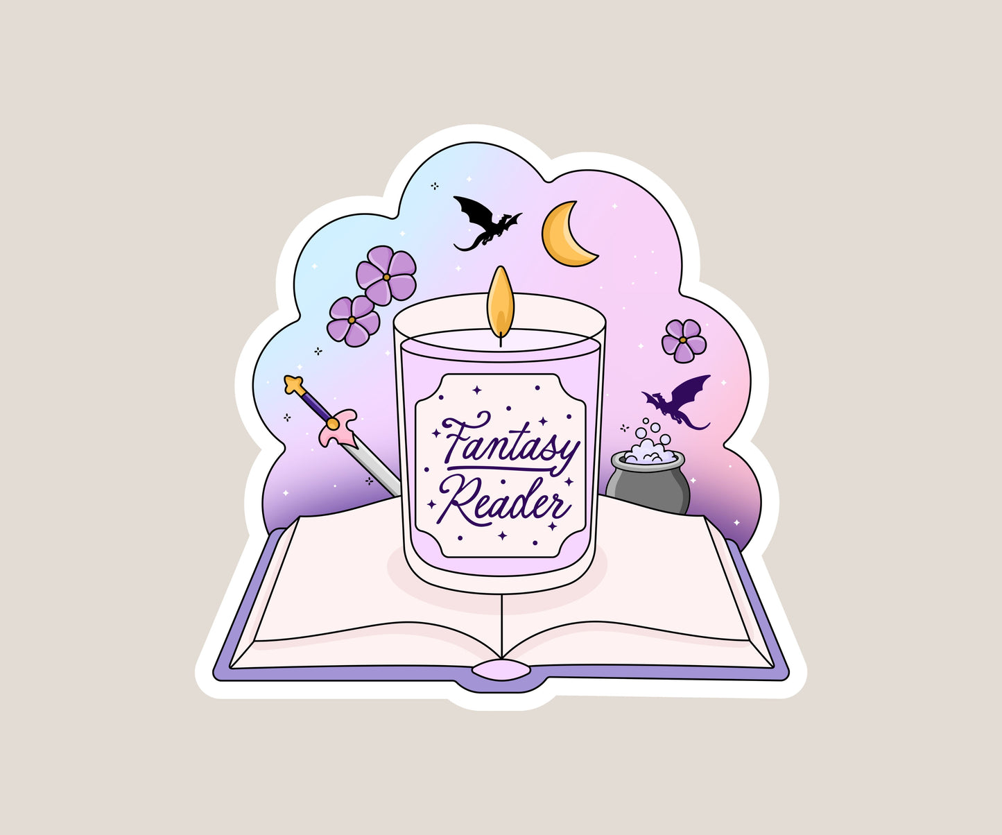 Fantasy Reader Candle Sticker
