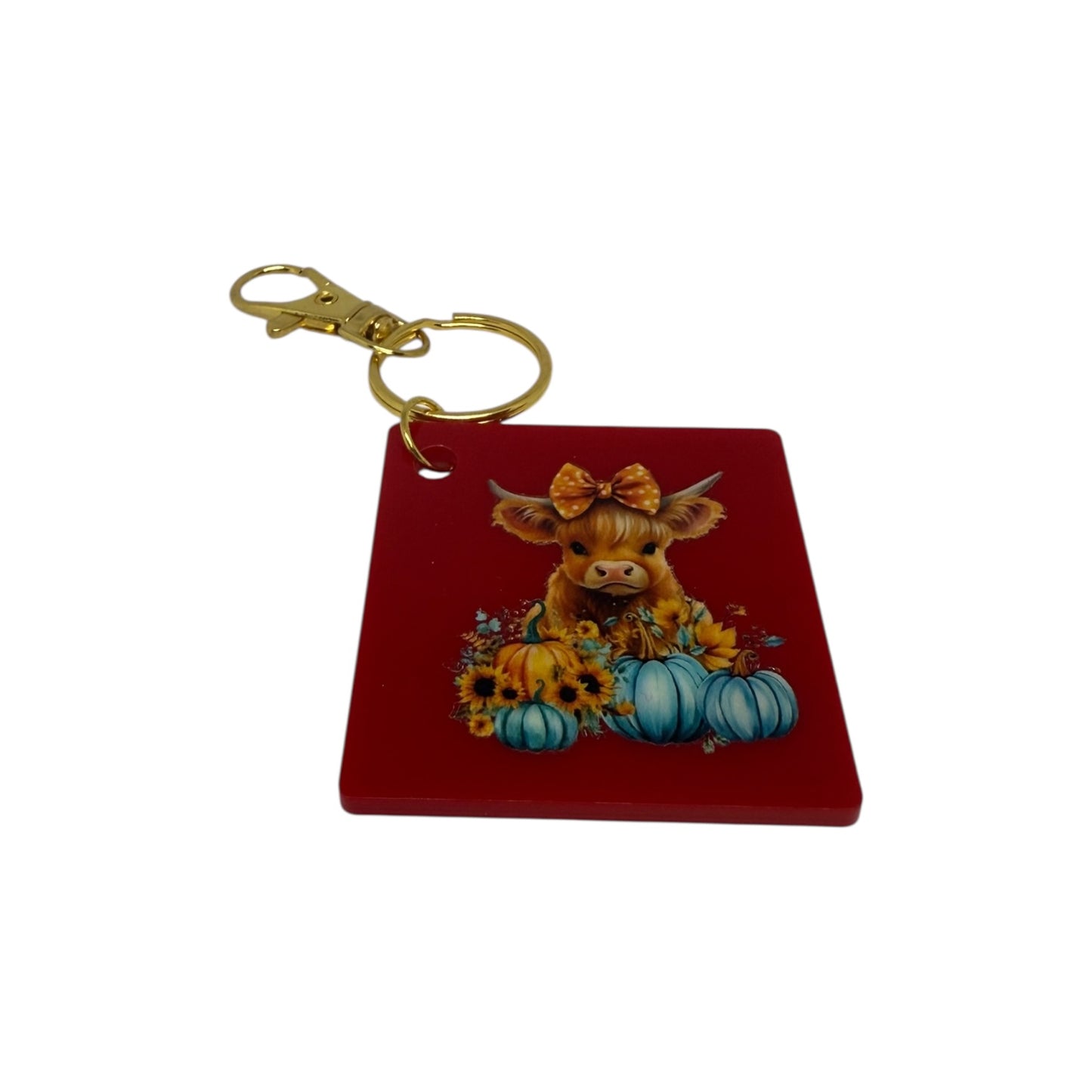 Highland cow with Blue Pumpkins Keyring
