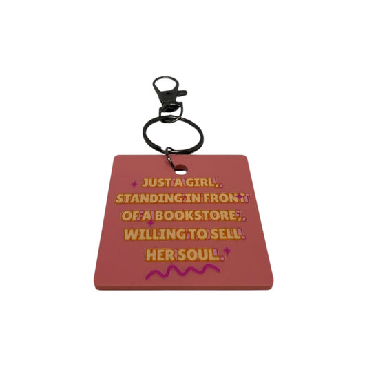 Just a girl standing in front of a bookstore Keyring