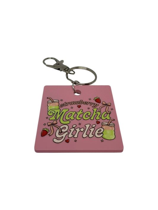 Strawberry matcha girlie keyring